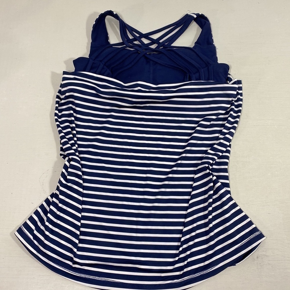 ACX tank top w/ build in bra navy and white stripedββββββββββββββββ - Picture 4 of 9